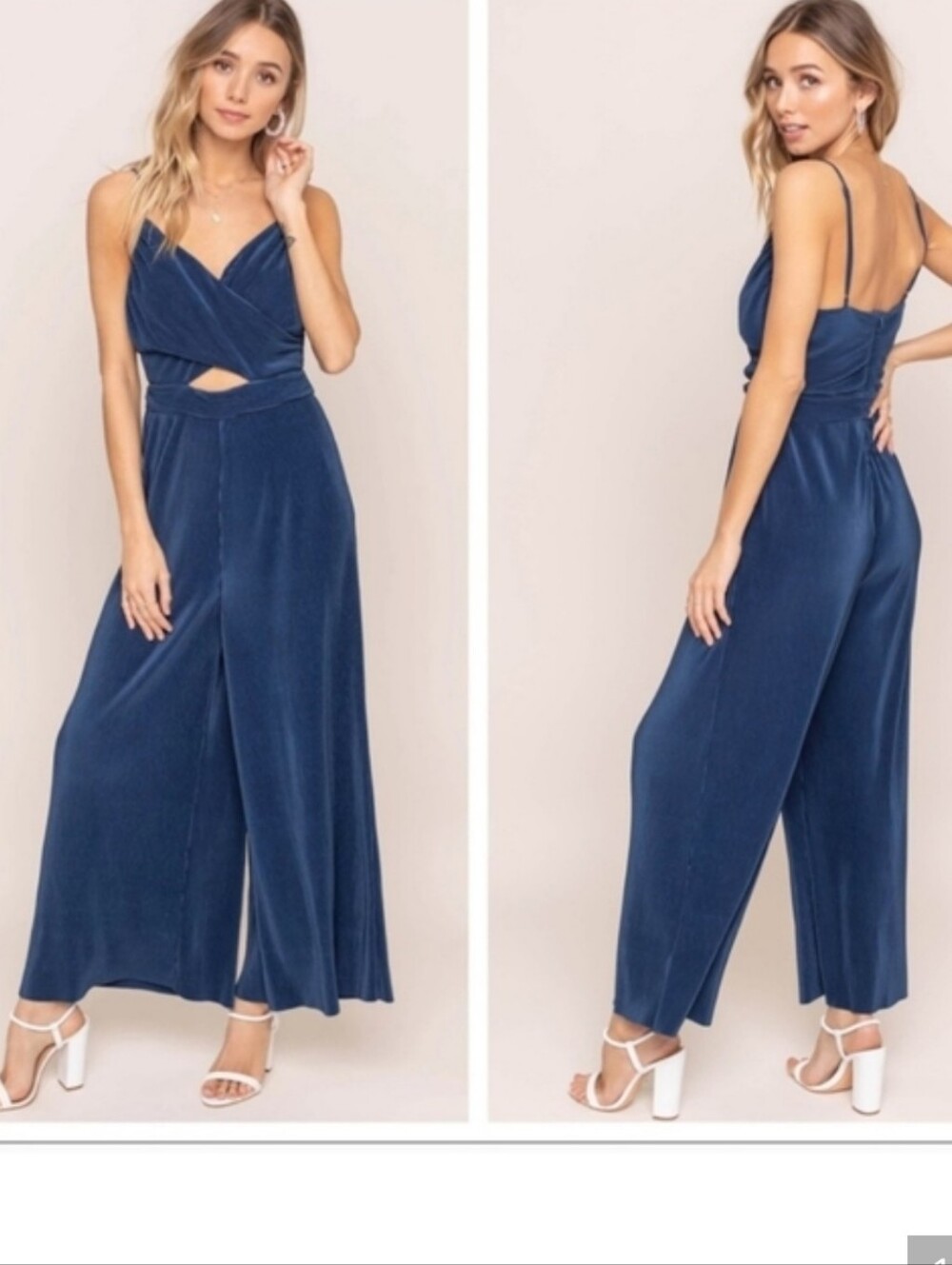 ASTR the Label blue pleated wide-leg cutout jumpsuit S Nwot